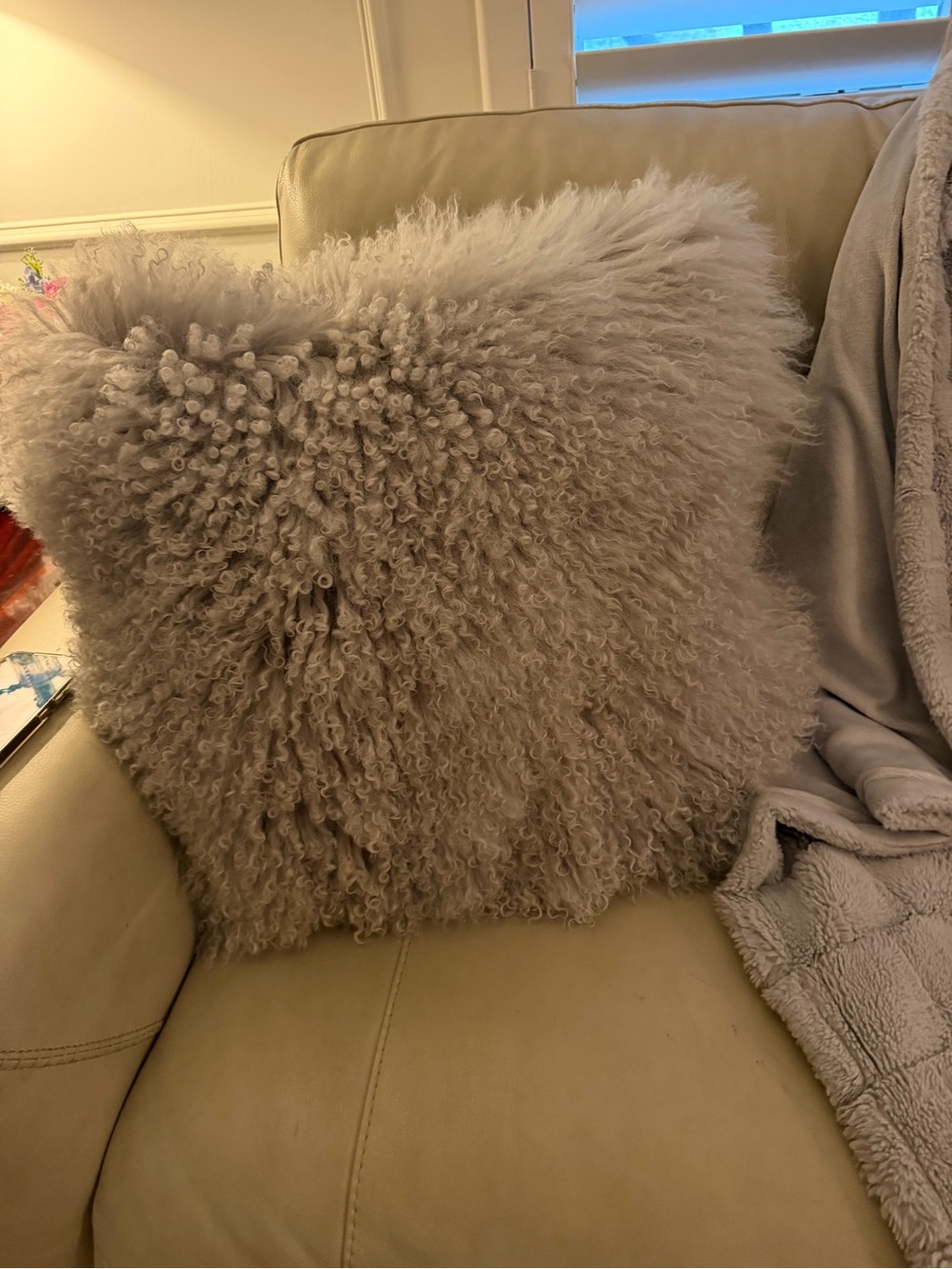 Z Gallerie Taupe Curly Shearling Accent Pillow